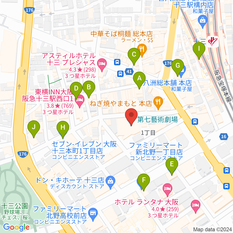 淀川文化創造館シアターセブン周辺のコンビニエンスストア一覧地図