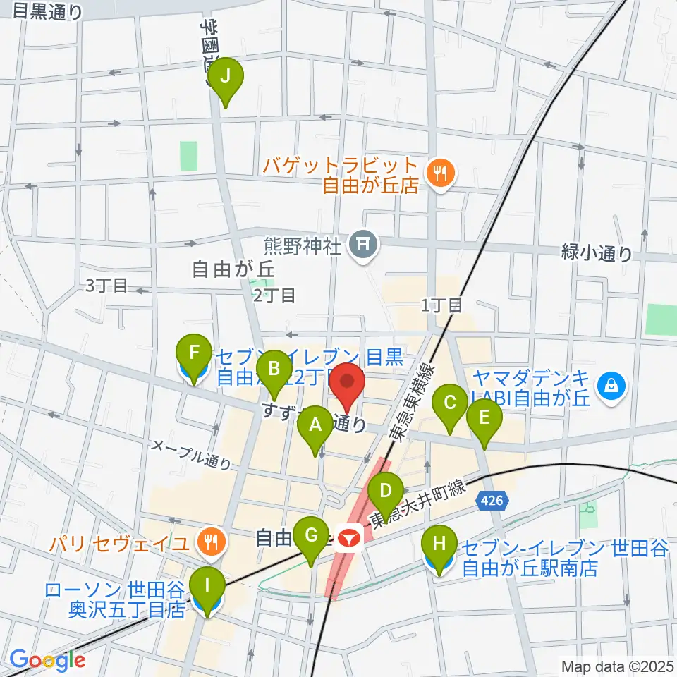 自由が丘hyphen周辺のコンビニエンスストア一覧地図