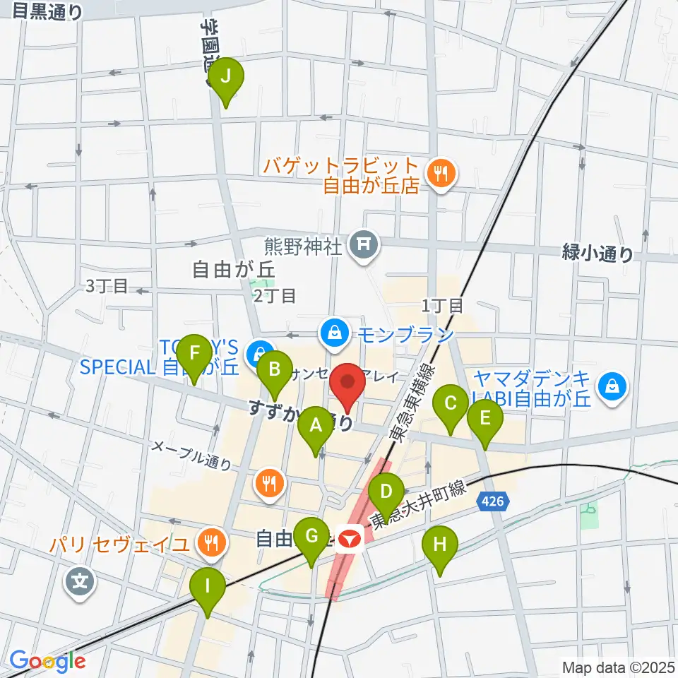 自由が丘hyphen周辺のコンビニエンスストア一覧地図