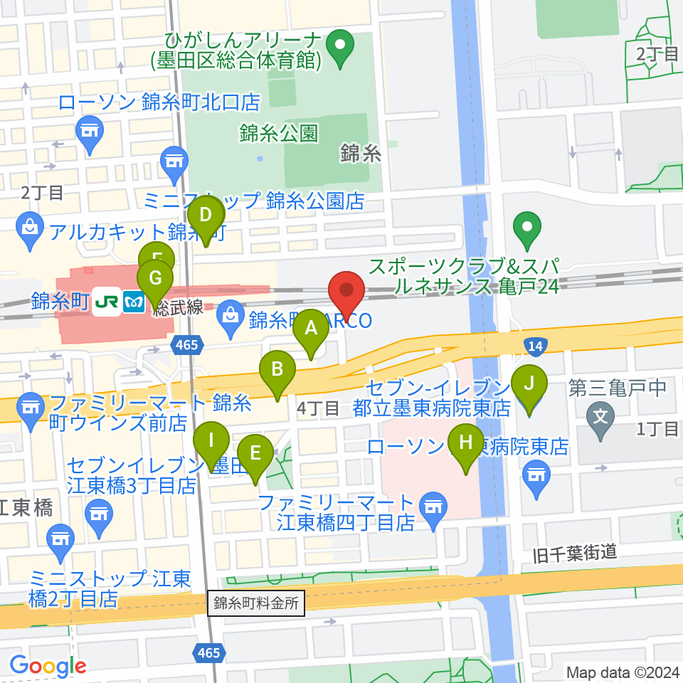 錦糸町rebirth周辺のコンビニエンスストア一覧地図