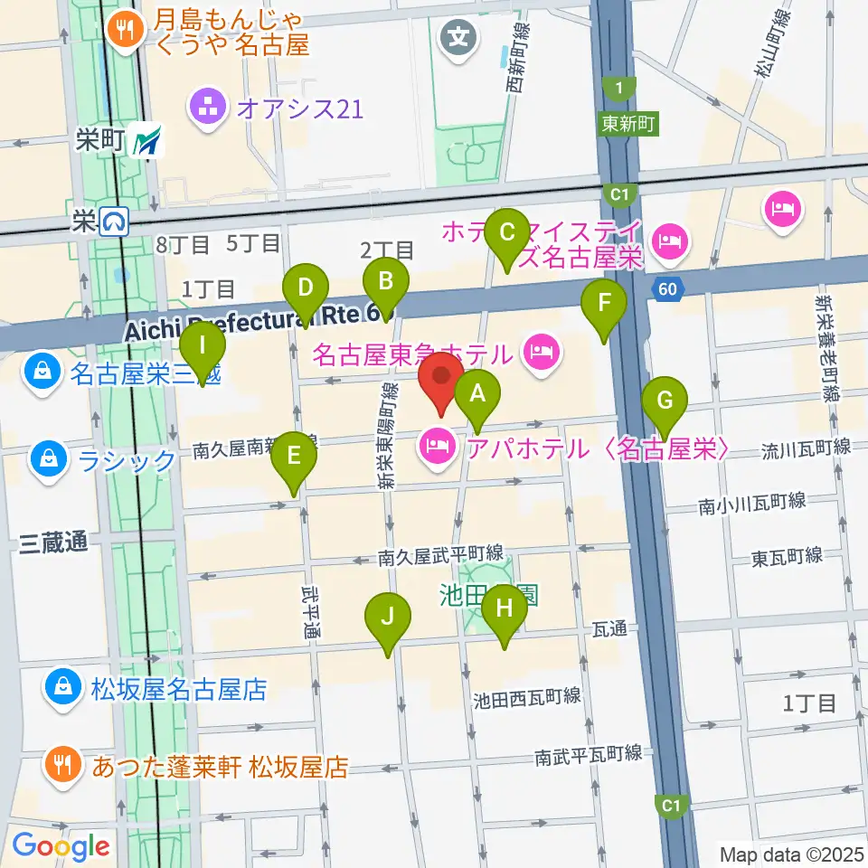 栄Party'z周辺のコンビニエンスストア一覧地図