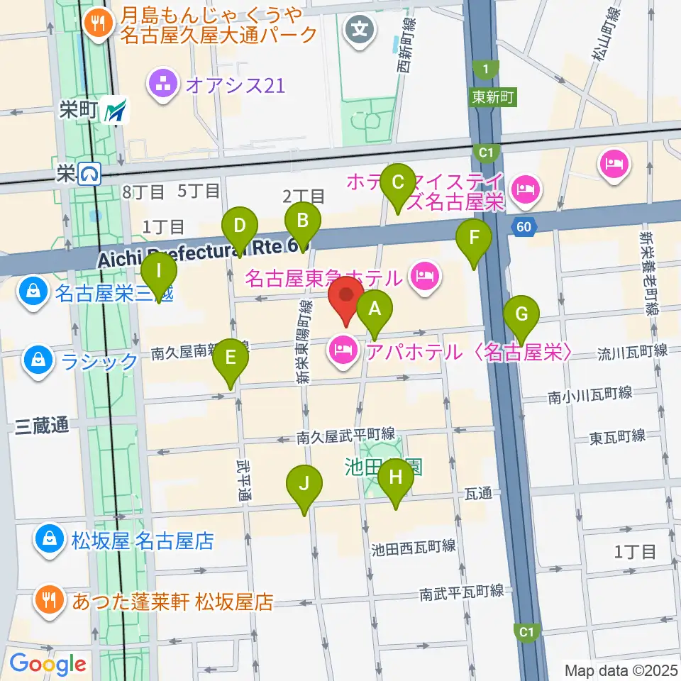 栄Party'z周辺のコンビニエンスストア一覧地図