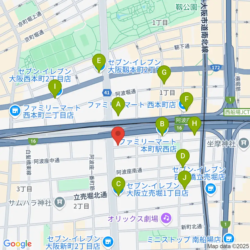阿波座BIG JACK周辺のコンビニエンスストア一覧地図