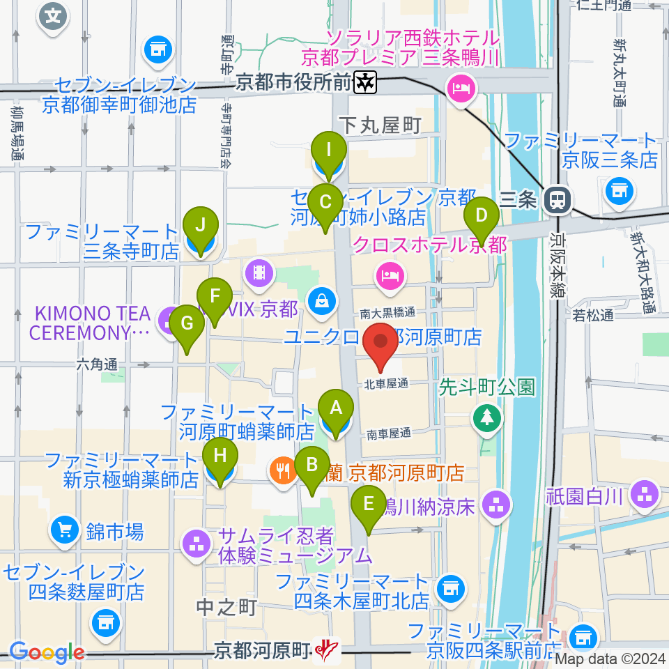 木屋町DEWEY周辺のコンビニエンスストア一覧地図