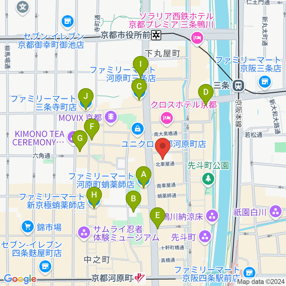 木屋町DEWEY周辺のコンビニエンスストア一覧地図