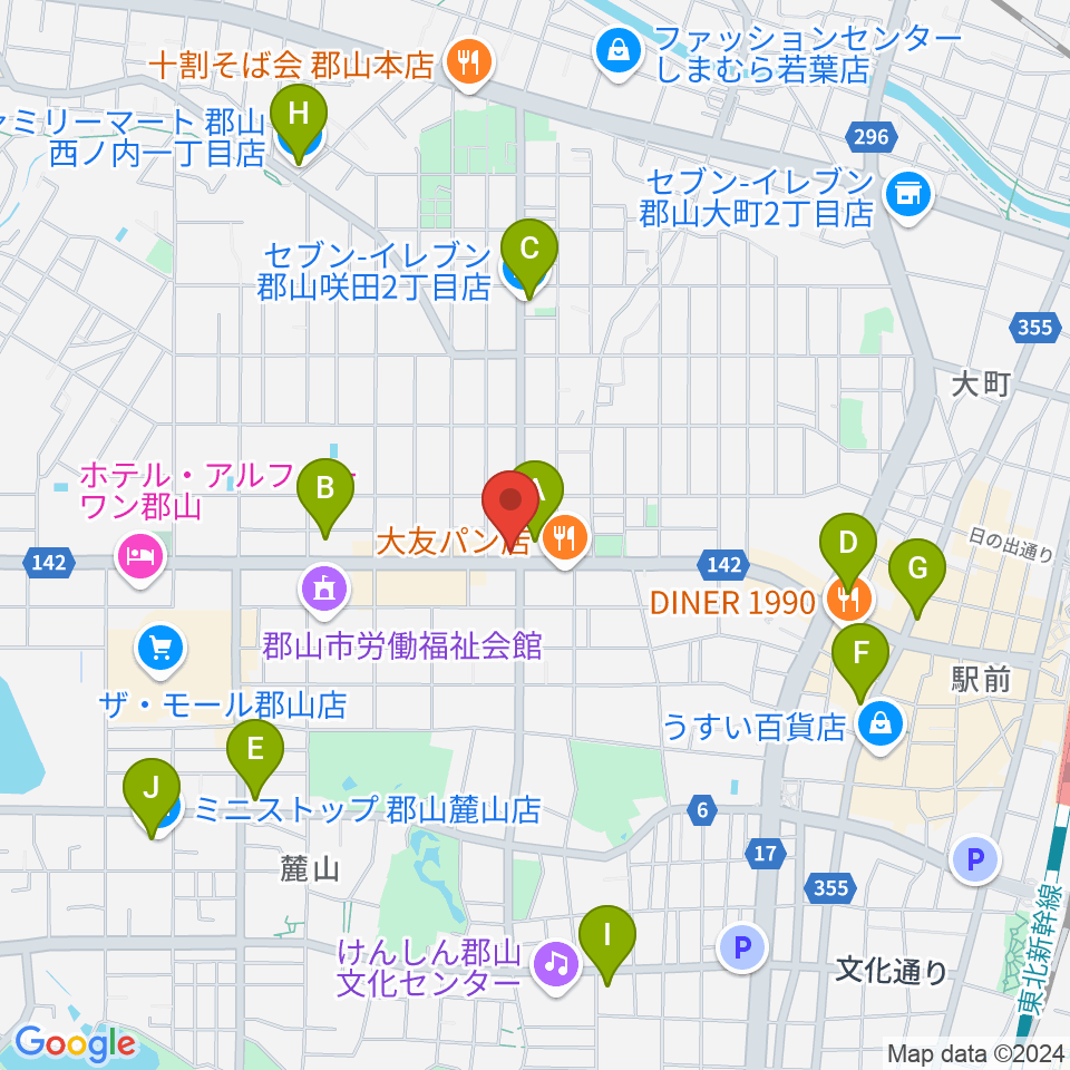 カワイ郡山ショップ周辺のコンビニエンスストア一覧地図