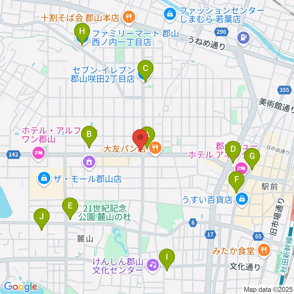 カワイ郡山ショップ周辺のコンビニエンスストア一覧地図