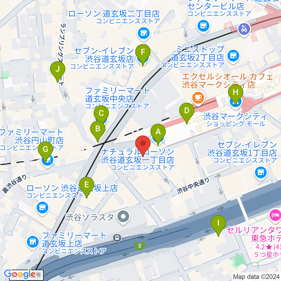 渋谷REX周辺のコンビニエンスストア一覧地図