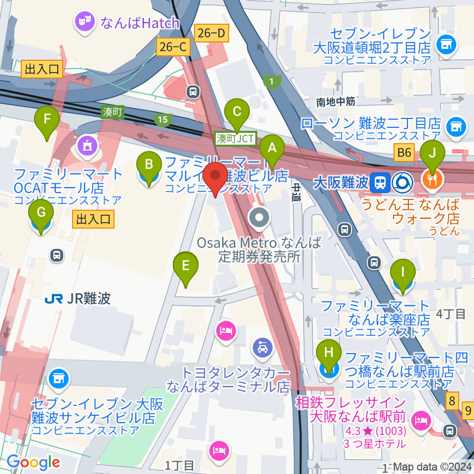 難波Mele周辺のコンビニエンスストア一覧地図