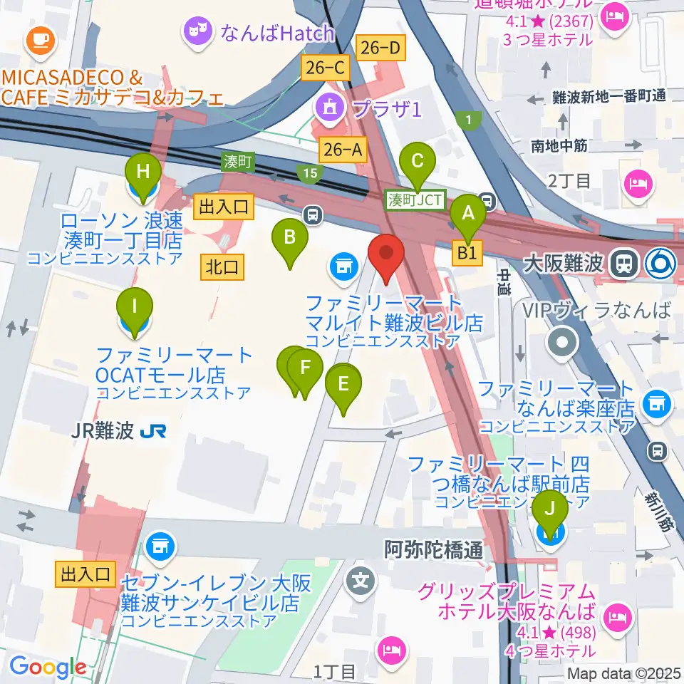 難波Mele周辺のコンビニエンスストア一覧地図
