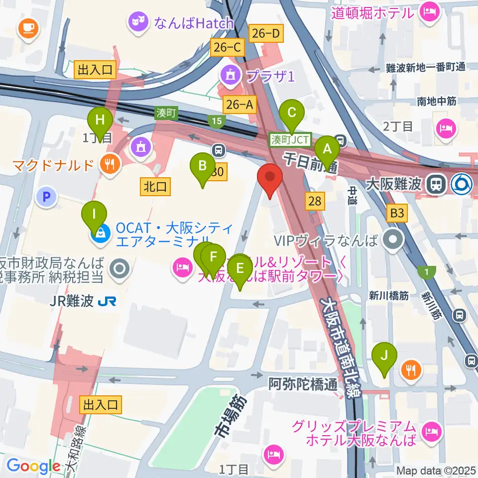 難波Mele周辺のコンビニエンスストア一覧地図