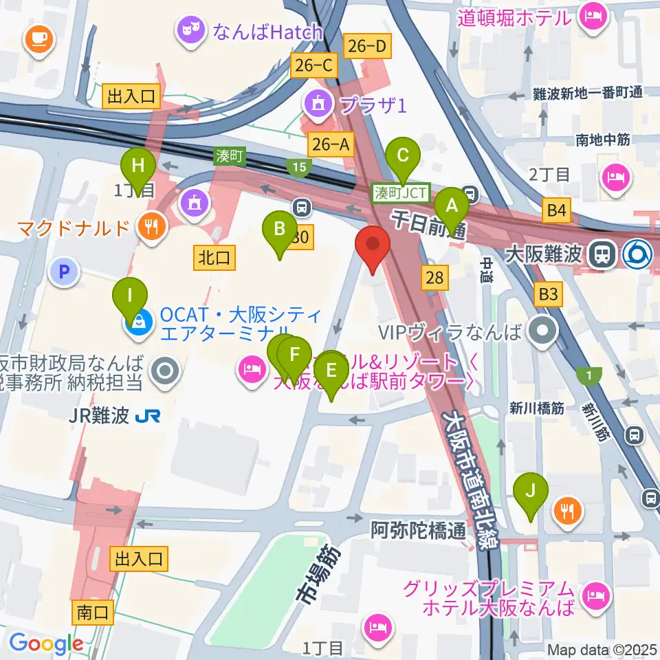 難波Mele周辺のコンビニエンスストア一覧地図