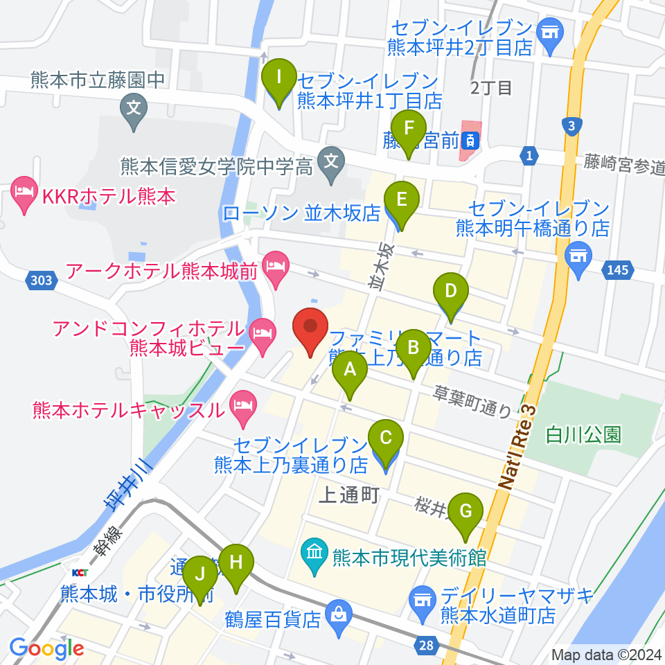 熊本B.9周辺のコンビニエンスストア一覧地図