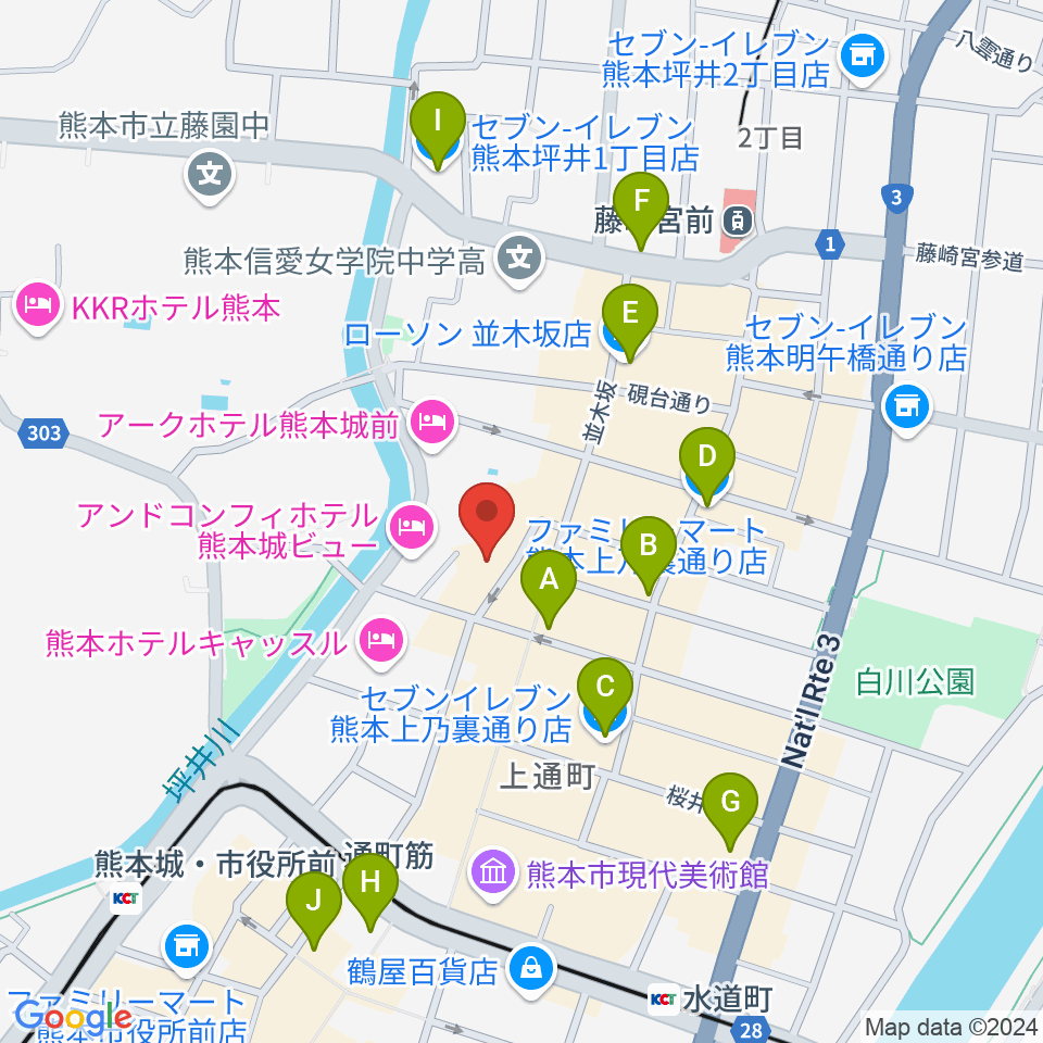 熊本B.9周辺のコンビニエンスストア一覧地図