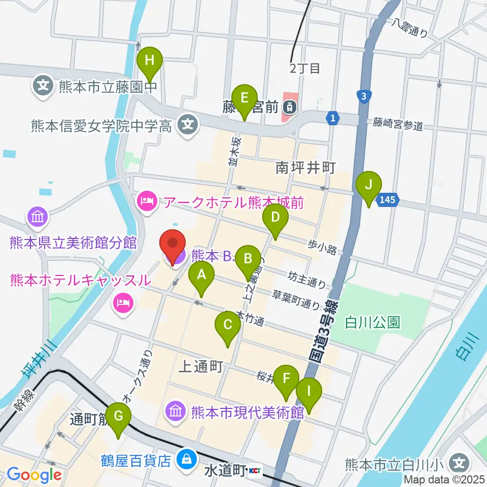 熊本B.9周辺のコンビニエンスストア一覧地図