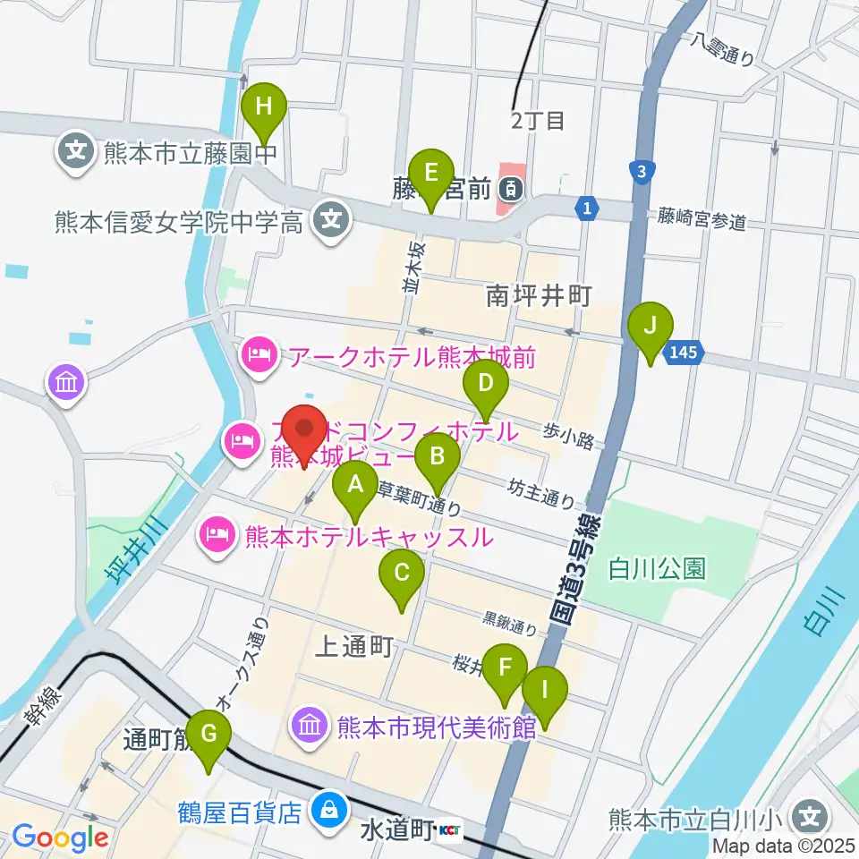 熊本B.9周辺のコンビニエンスストア一覧地図