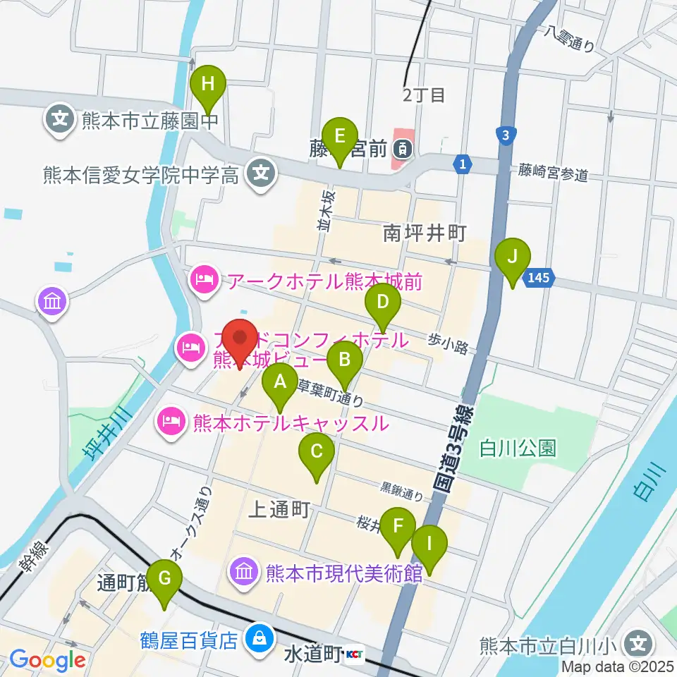熊本B.9周辺のコンビニエンスストア一覧地図