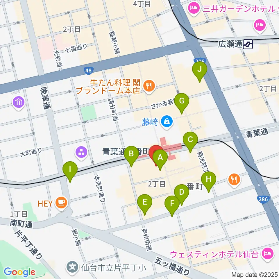 仙台MACANA周辺のコンビニエンスストア一覧地図
