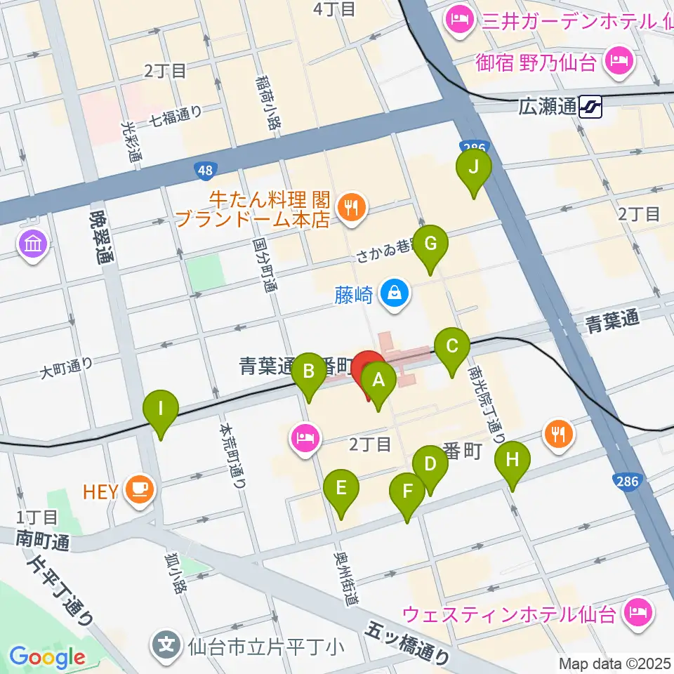 仙台MACANA周辺のコンビニエンスストア一覧地図
