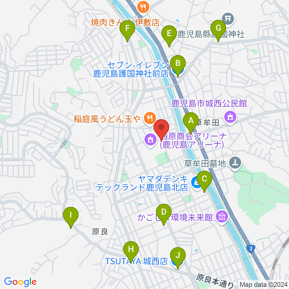 西原商会アリーナ周辺のコンビニエンスストア一覧地図