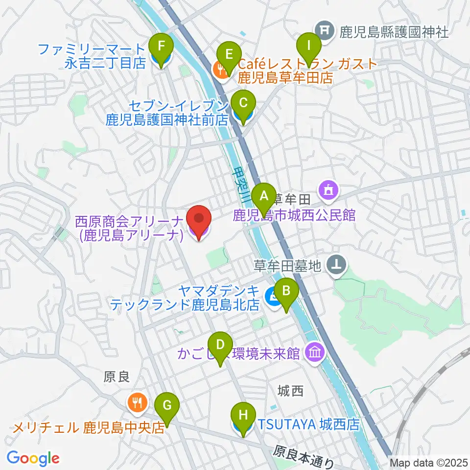 西原商会アリーナ周辺のコンビニエンスストア一覧地図
