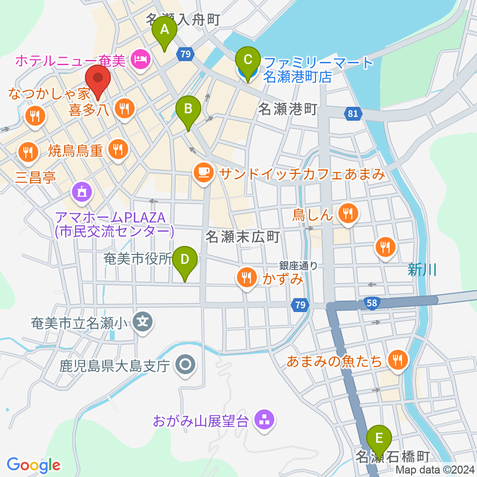 奄美ASIVI周辺のコンビニエンスストア一覧地図