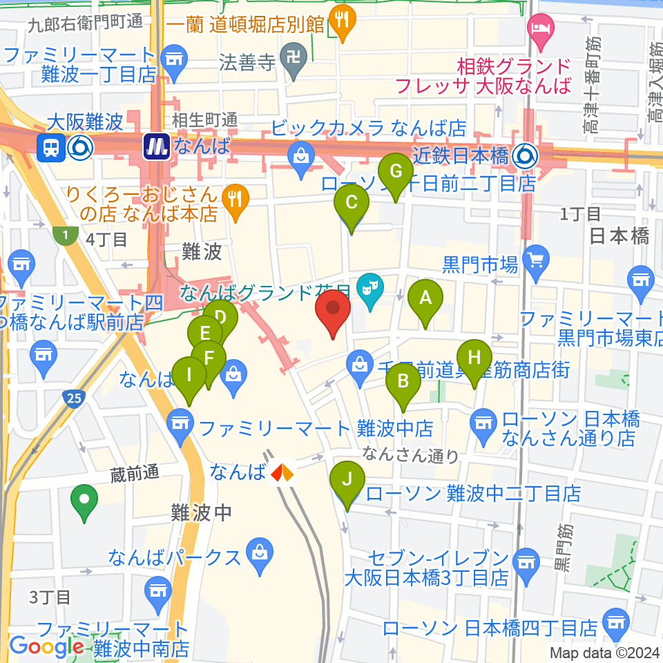 NMB48劇場周辺のコンビニエンスストア一覧地図