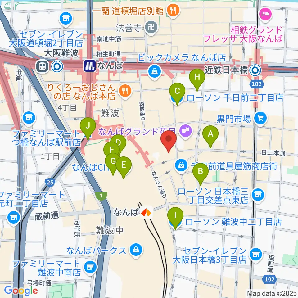 NMB48劇場周辺のコンビニエンスストア一覧地図