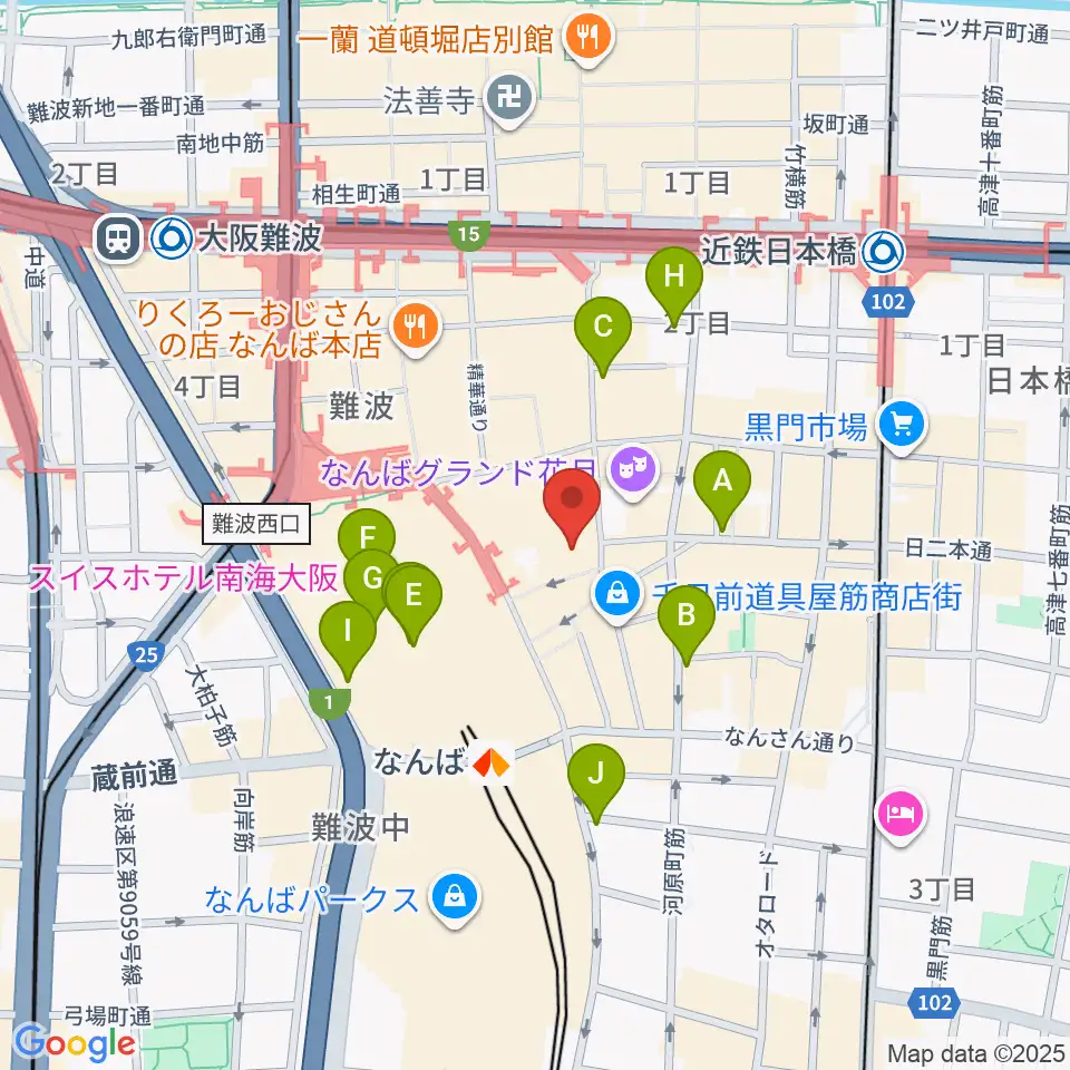 NMB48劇場周辺のコンビニエンスストア一覧地図