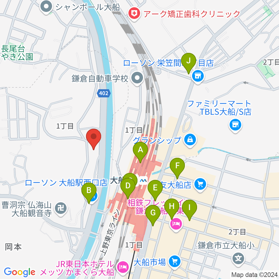 ピアノ百貨大船店周辺のコンビニエンスストア一覧地図