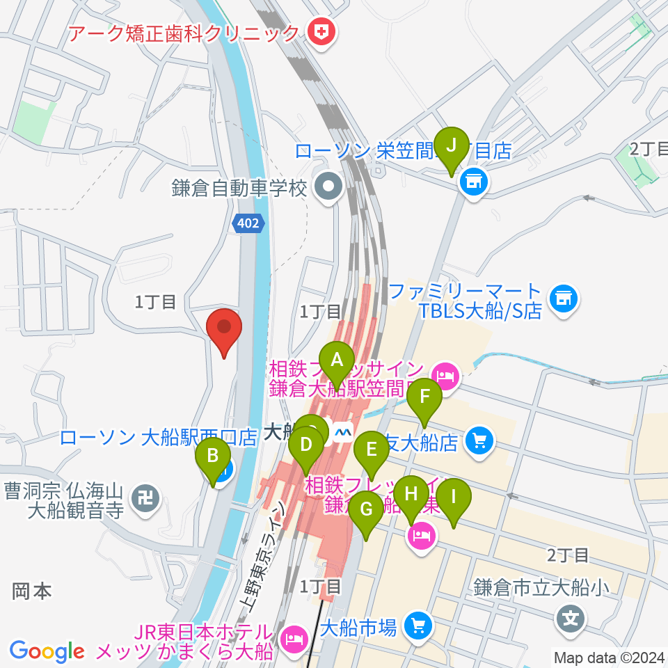 ピアノ百貨大船店周辺のコンビニエンスストア一覧地図