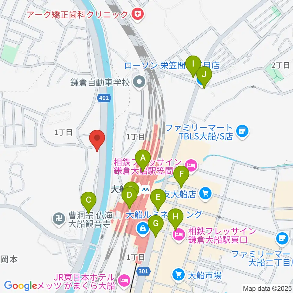 ピアノ百貨大船店周辺のコンビニエンスストア一覧地図
