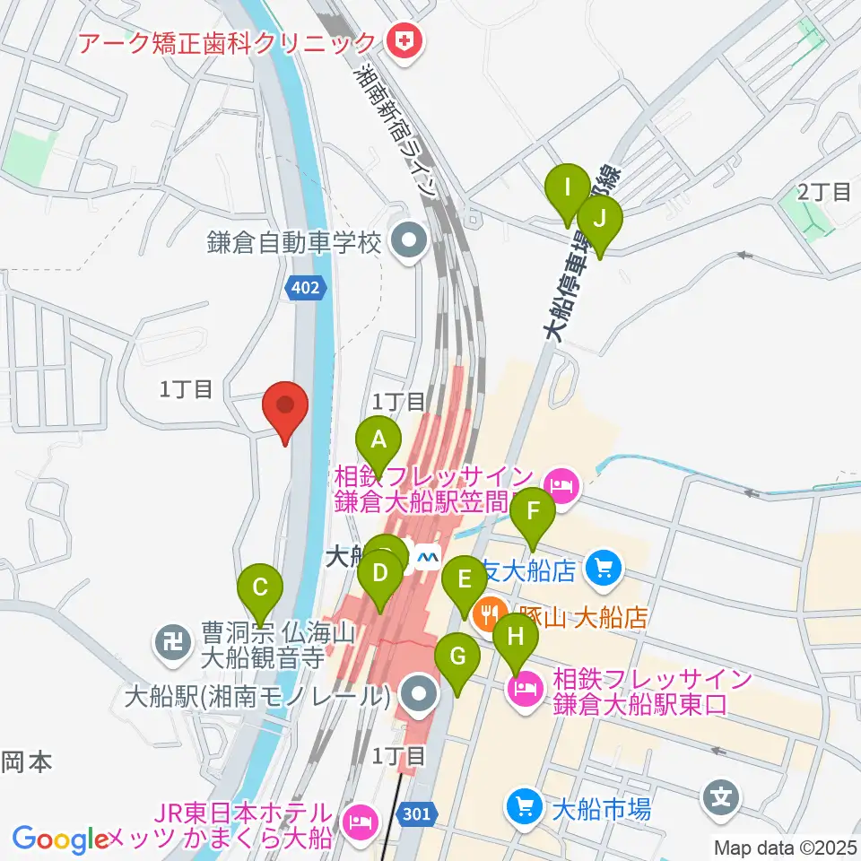 ピアノ百貨大船店周辺のコンビニエンスストア一覧地図