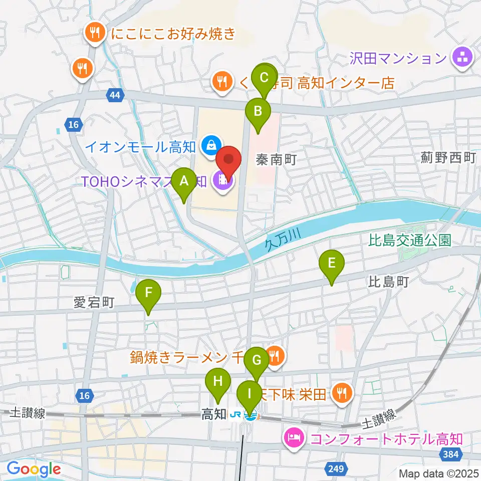 高知ライラホール周辺のコンビニエンスストア一覧地図