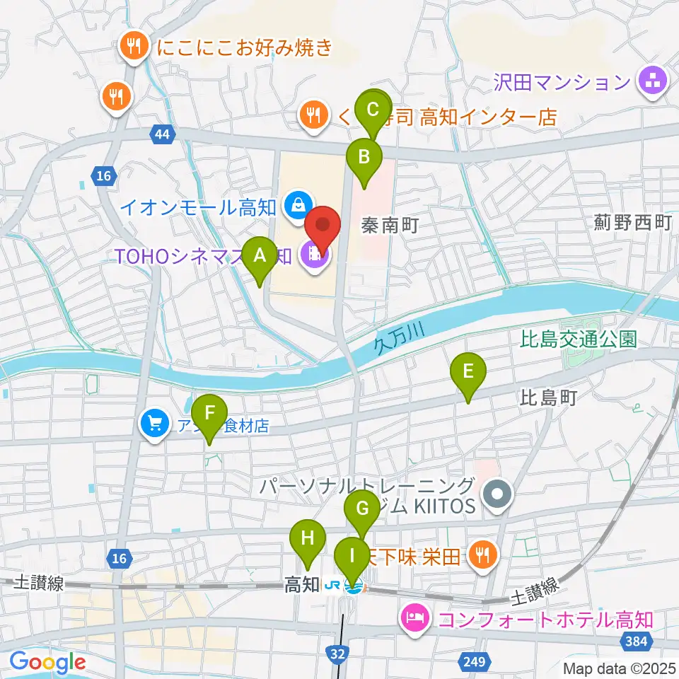高知ライラホール周辺のコンビニエンスストア一覧地図