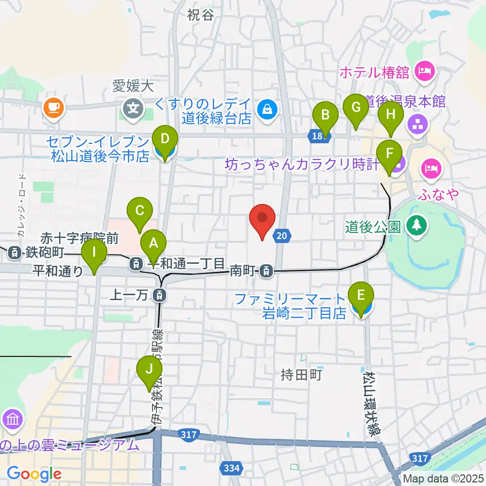 愛媛県県民文化会館周辺のコンビニエンスストア一覧地図