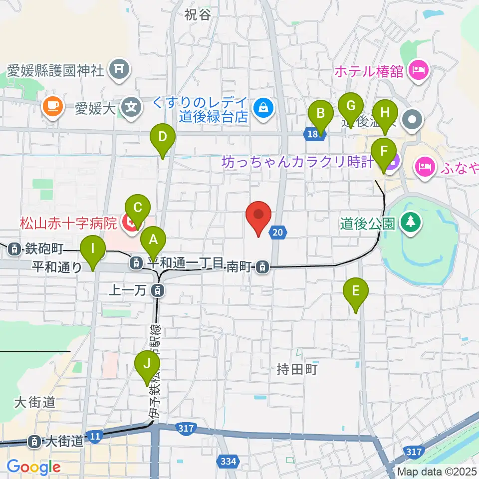 愛媛県県民文化会館周辺のコンビニエンスストア一覧地図