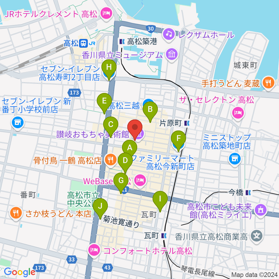 丸亀町レッツホール周辺のコンビニエンスストア一覧地図