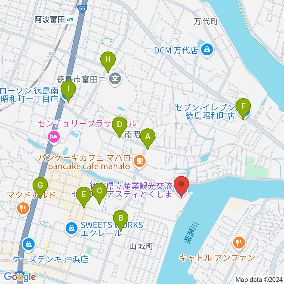 アスティとくしま周辺のコンビニエンスストア一覧地図