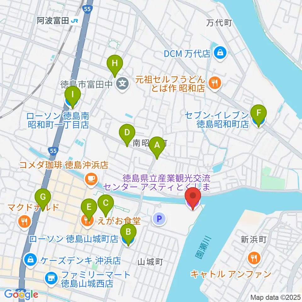 アスティとくしま周辺のコンビニエンスストア一覧地図
