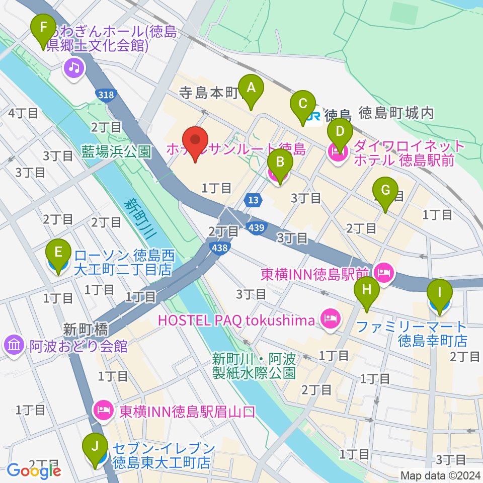 徳島市シビックセンター周辺のコンビニエンスストア一覧地図