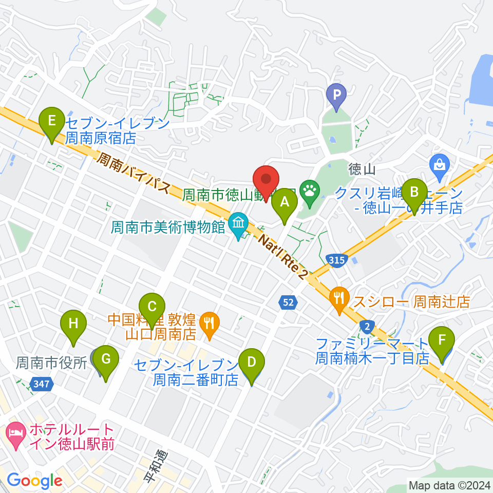 周南市文化会館周辺のコンビニエンスストア一覧地図