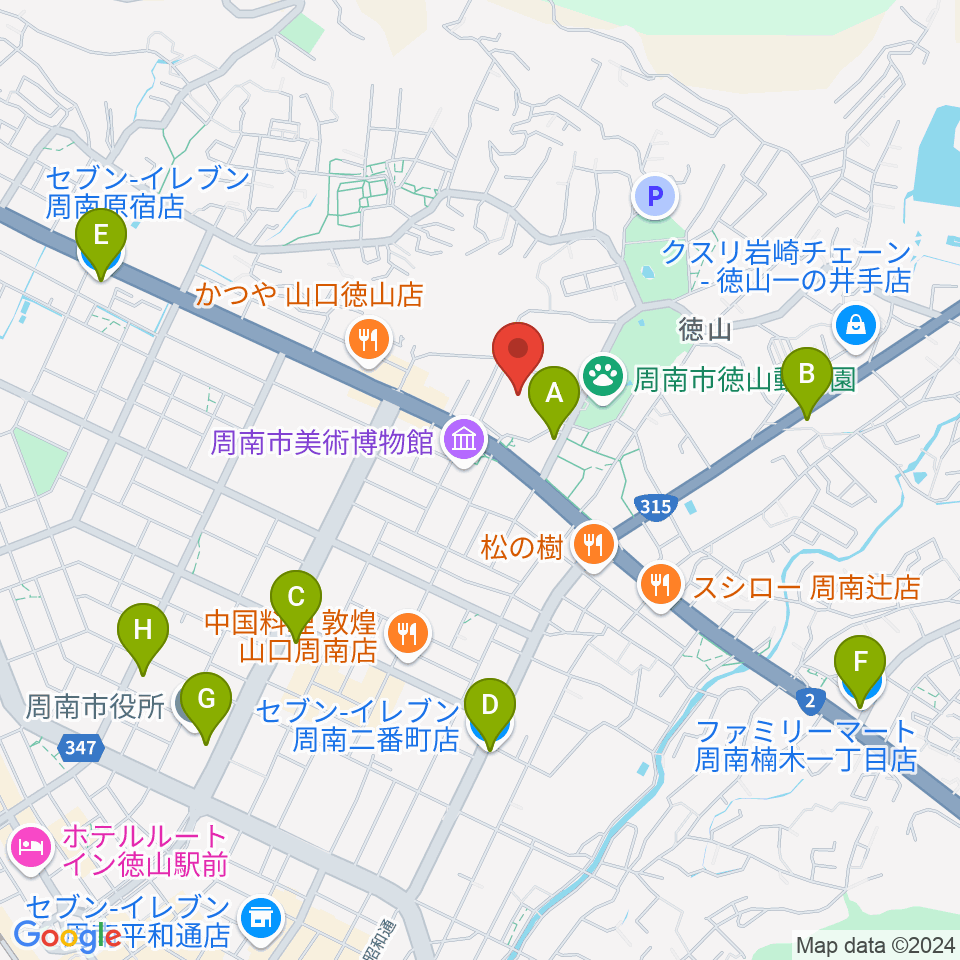 周南市文化会館周辺のコンビニエンスストア一覧地図