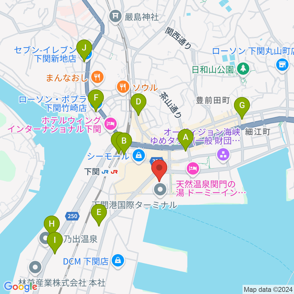 下関市民会館周辺のコンビニエンスストア一覧地図