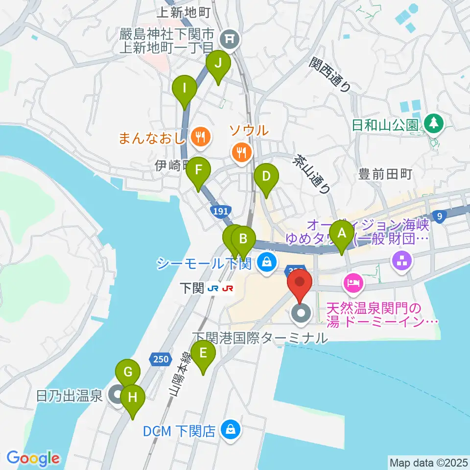 下関市民会館周辺のコンビニエンスストア一覧地図