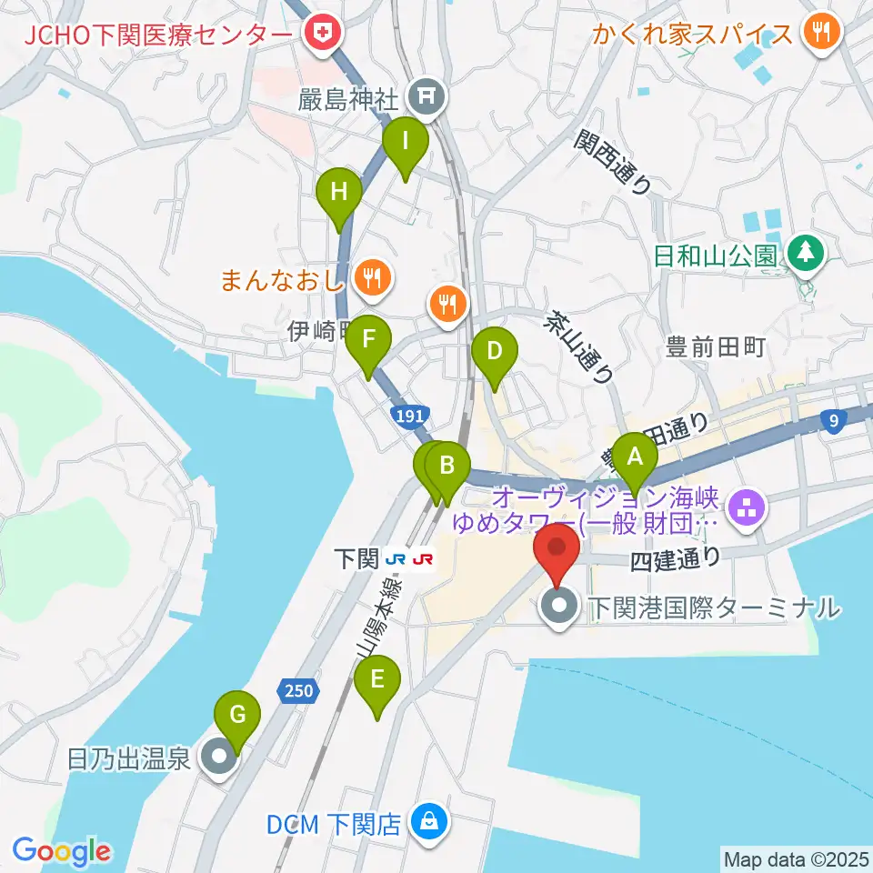 下関市民会館周辺のコンビニエンスストア一覧地図