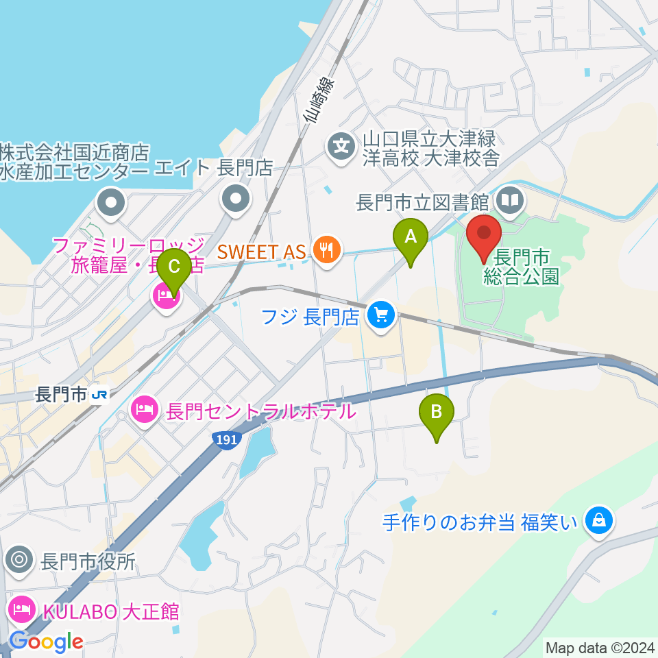 山口県立劇場 ルネッサながと周辺のコンビニエンスストア一覧地図