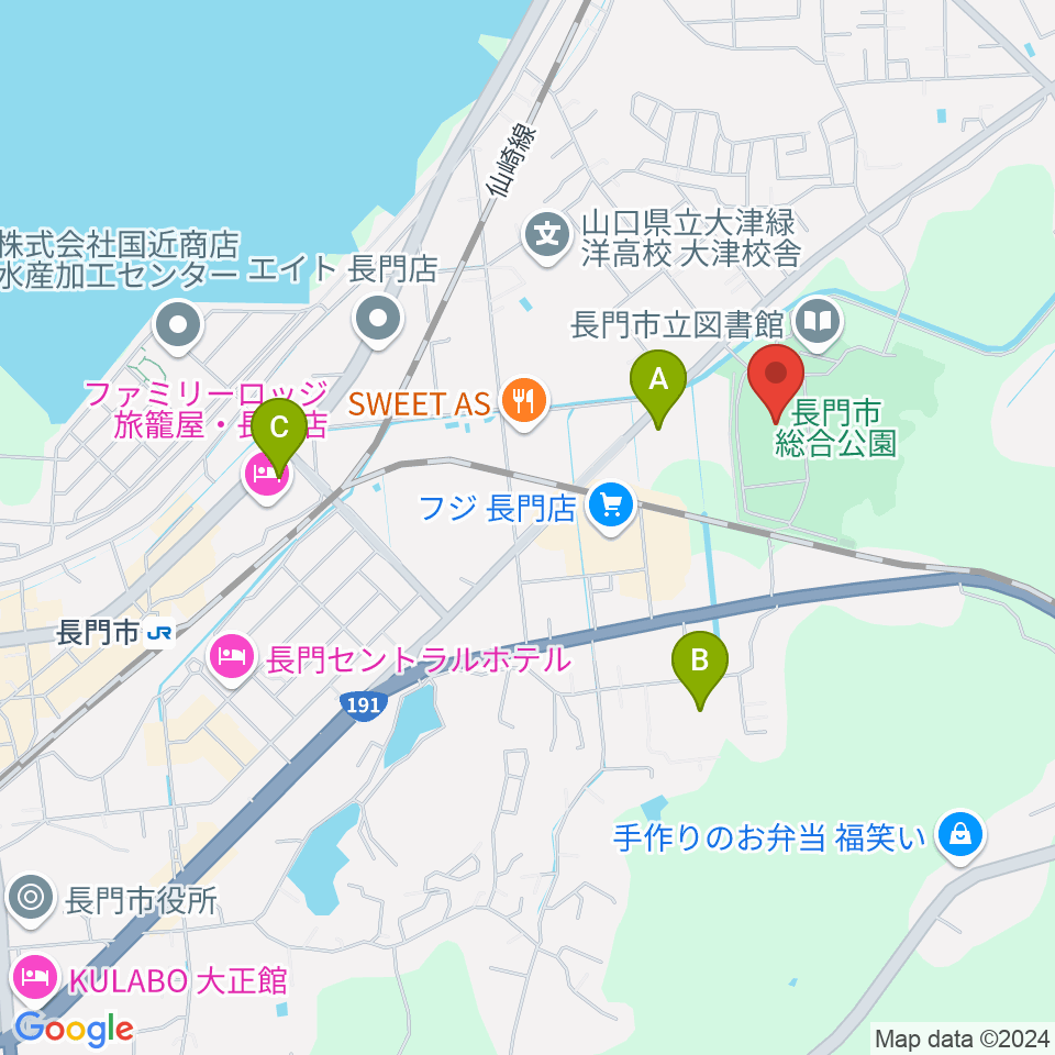 山口県立劇場 ルネッサながと周辺のコンビニエンスストア一覧地図