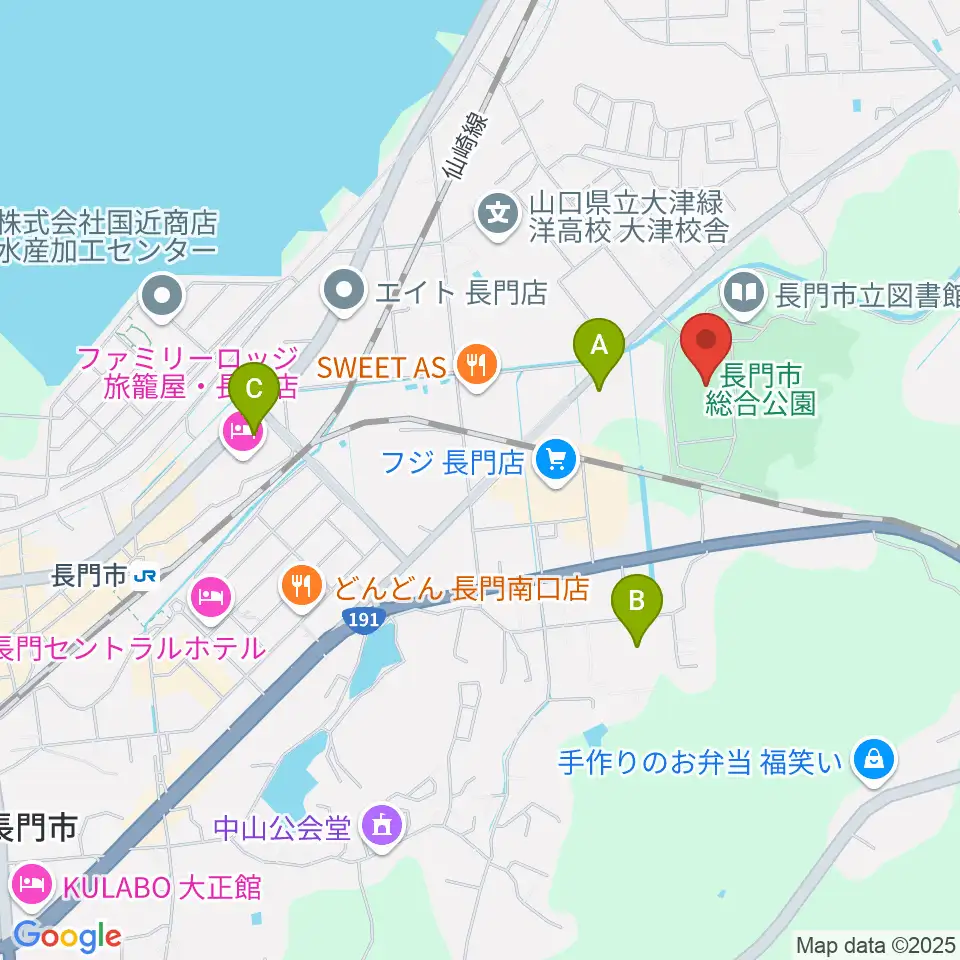 山口県立劇場 ルネッサながと周辺のコンビニエンスストア一覧地図