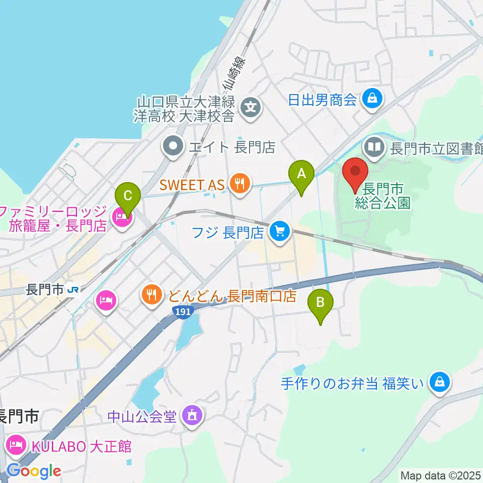 山口県立劇場 ルネッサながと周辺のコンビニエンスストア一覧地図